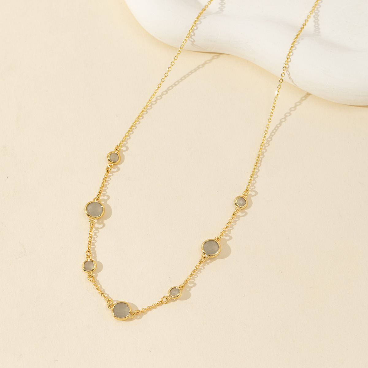 Gold-Plated Round Opalite Station Necklace