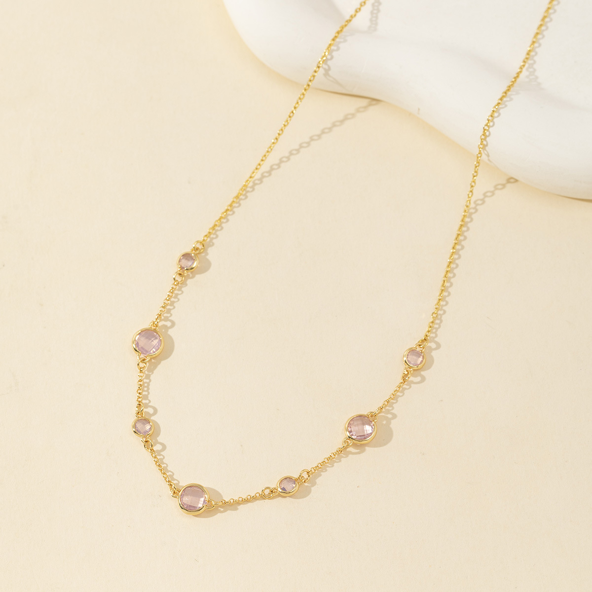 Gold-Plated Round Opalite Station Necklace