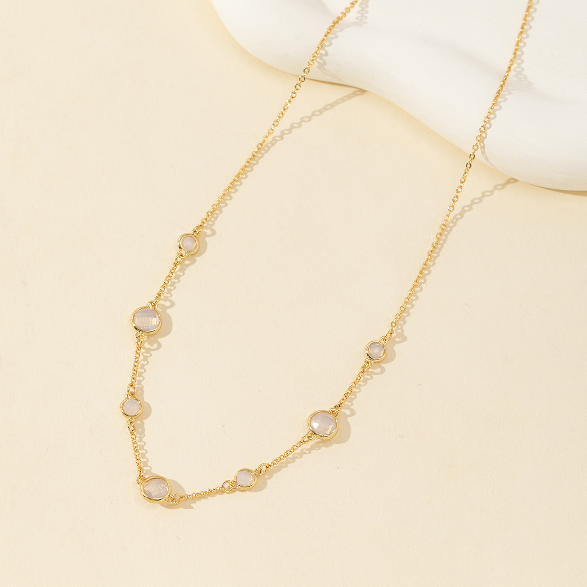 Gold-Plated Round Opalite Station Necklace