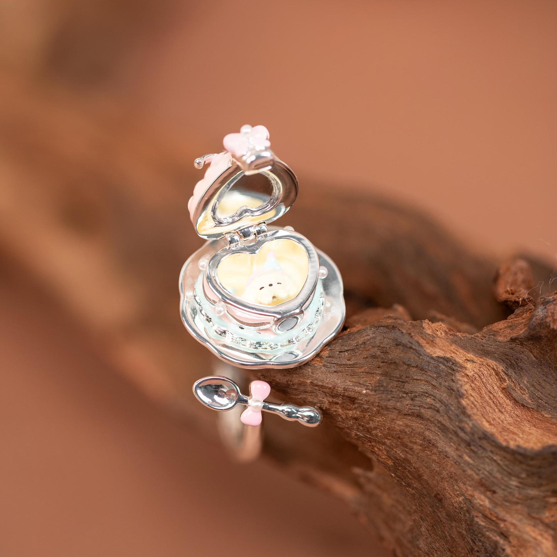 Enamel Hinged Teacup and Cake Ring