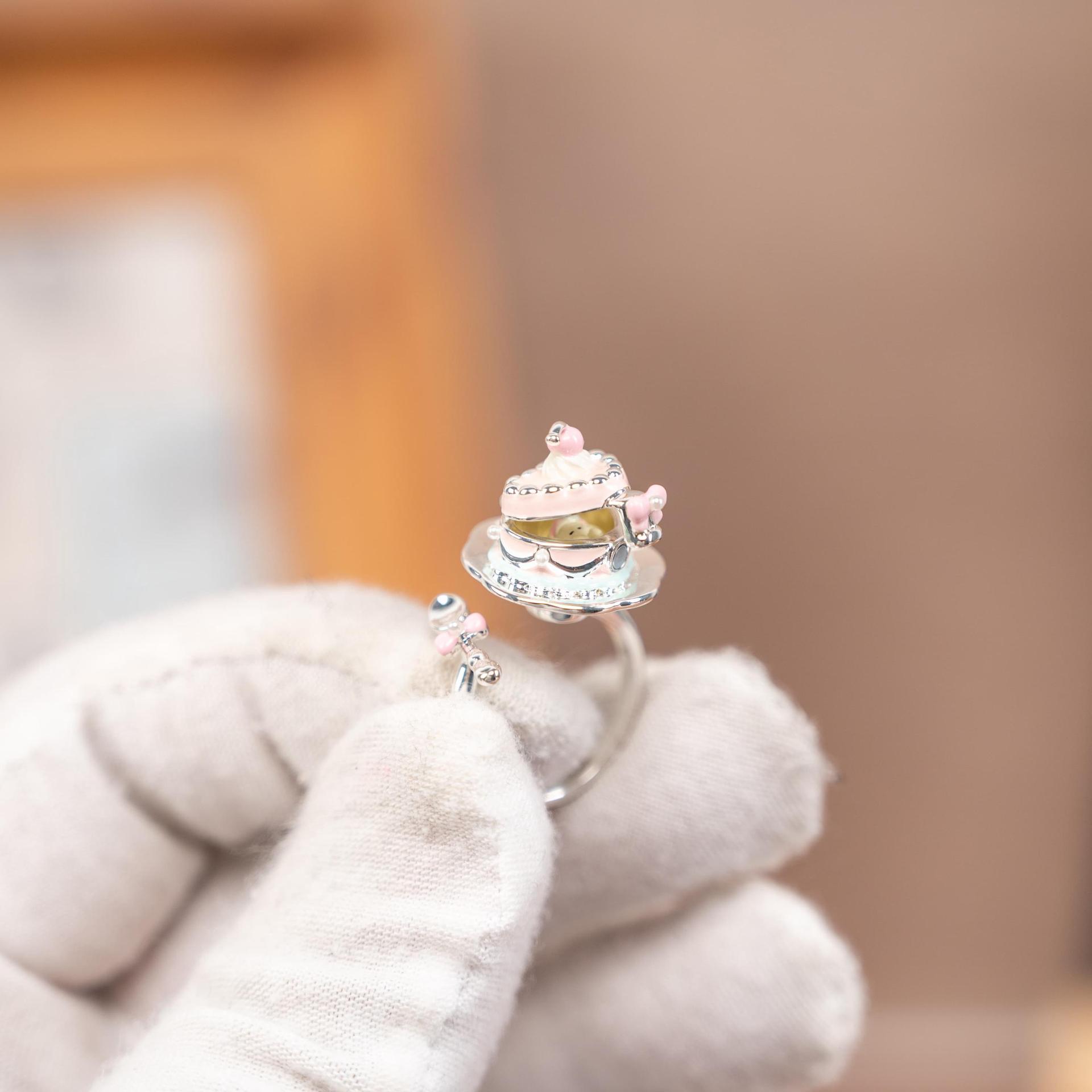 Enamel Hinged Teacup and Cake Ring
