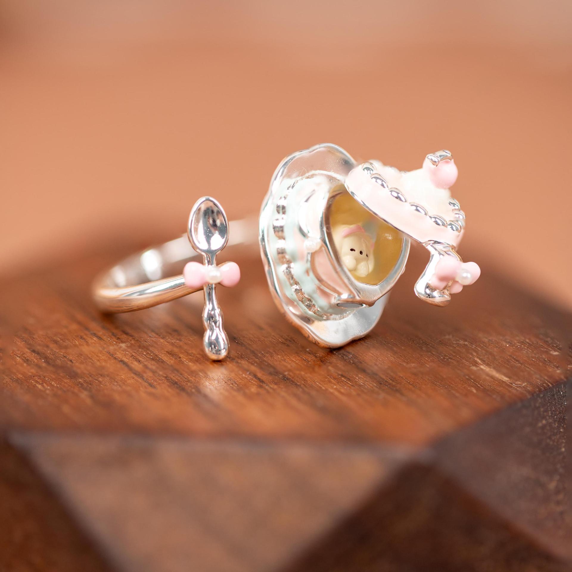 Enamel Hinged Teacup and Cake Ring