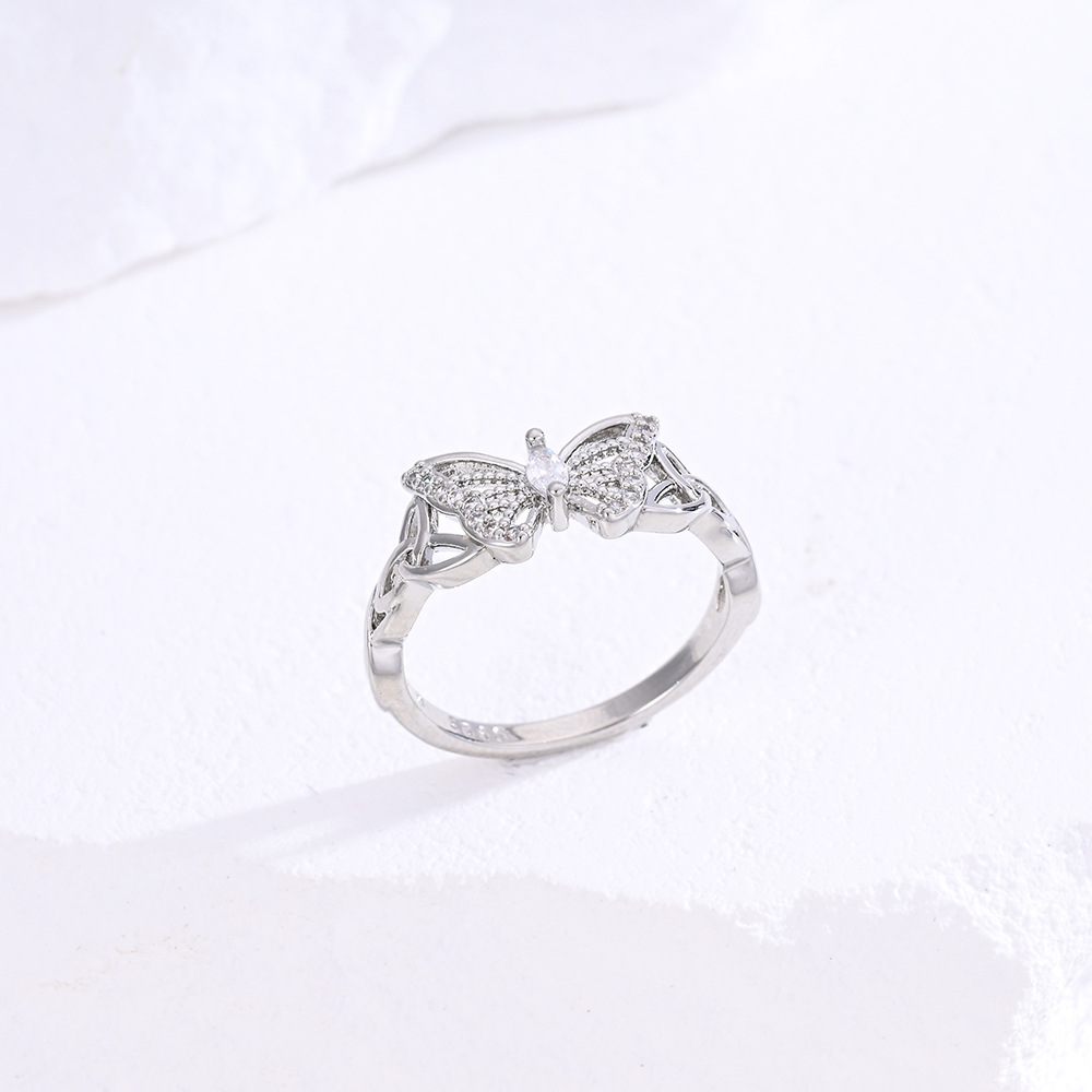 Zircon Butterfly Triangle Knot Ring