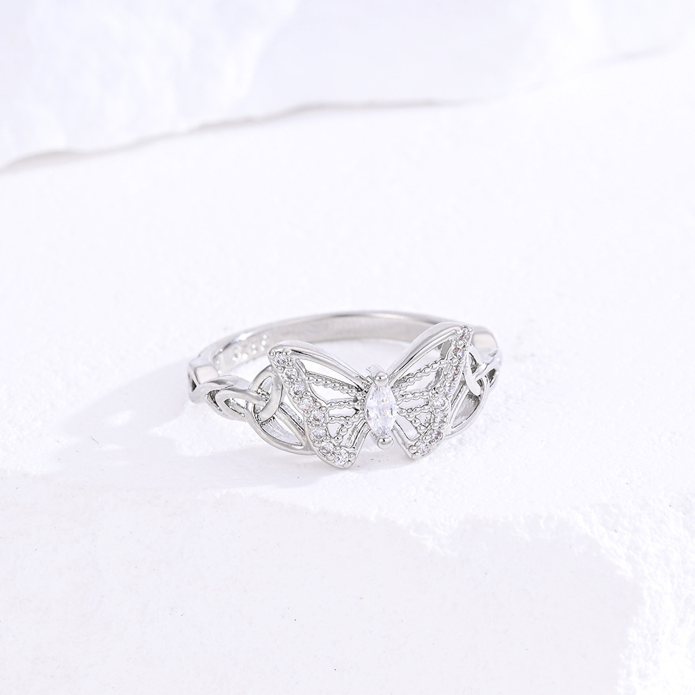 Zircon Butterfly Triangle Knot Ring