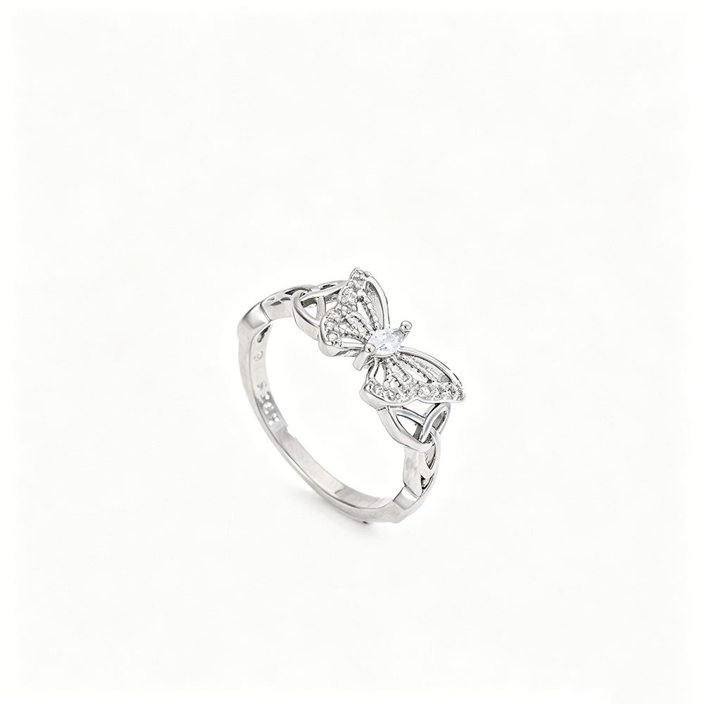 Zircon Butterfly Triangle Knot Ring