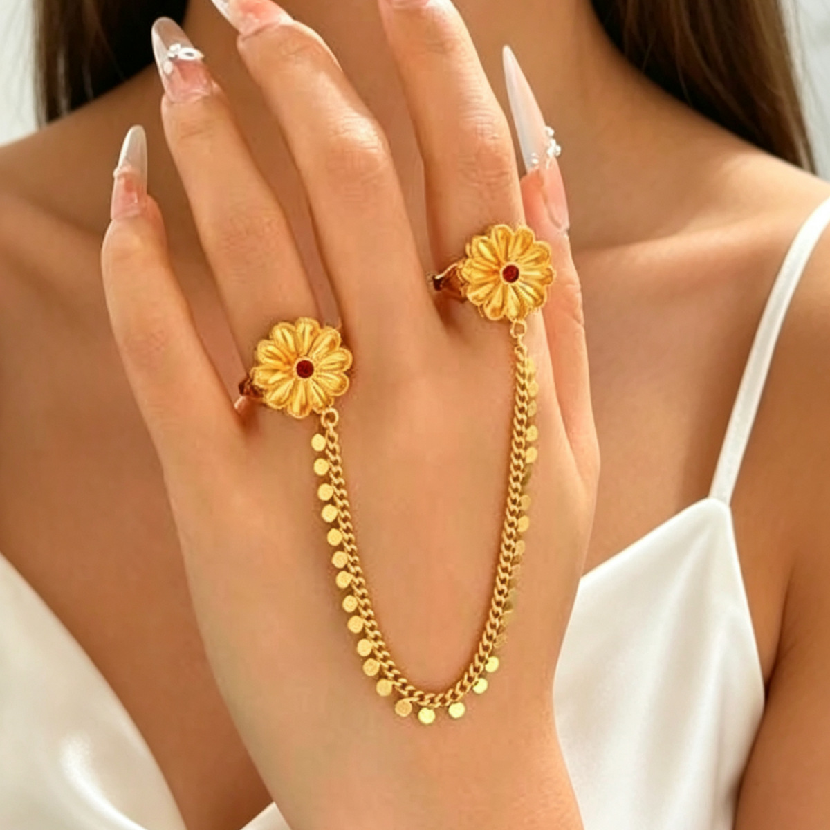 Two-Tone Flower Open Ring