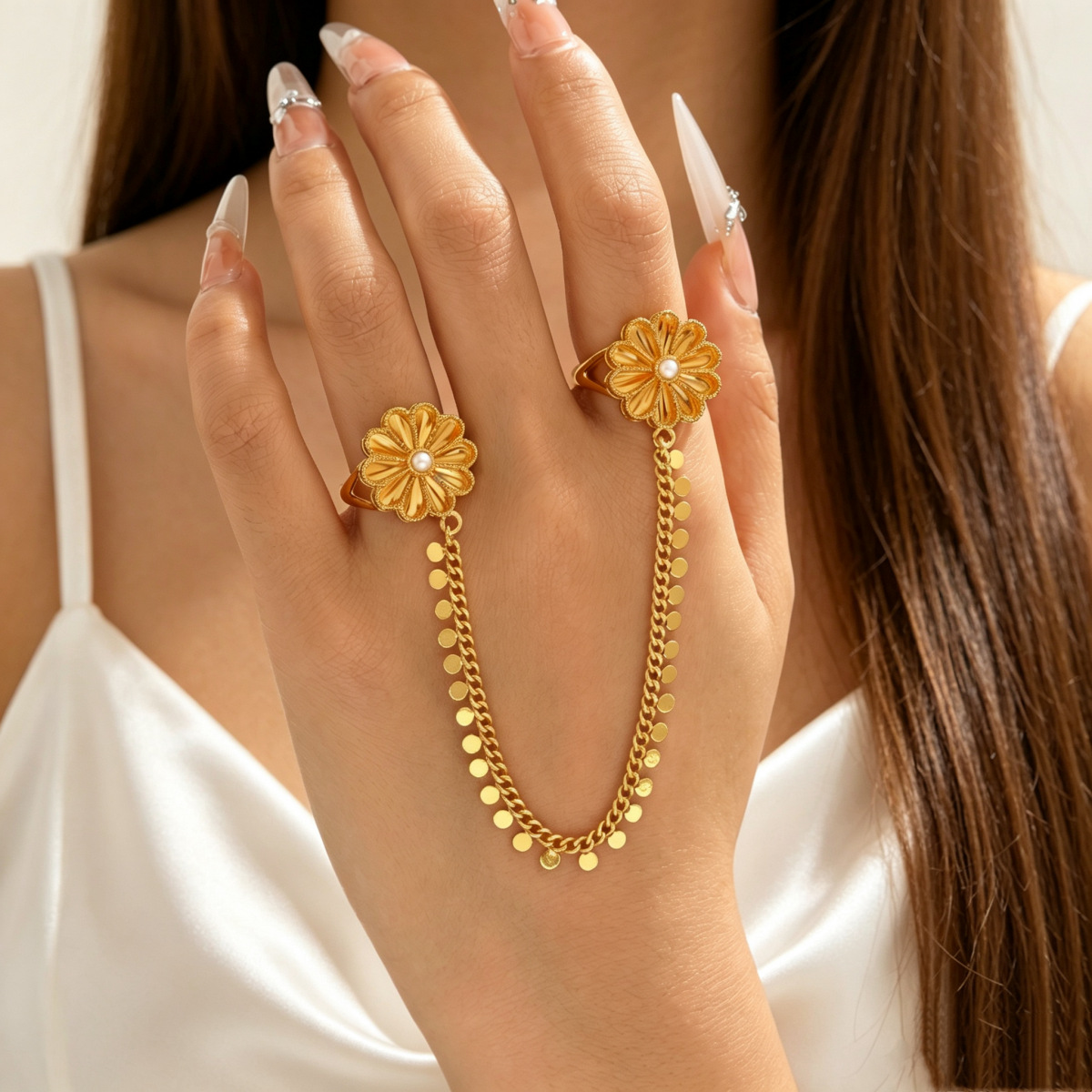 Two-Tone Flower Open Ring