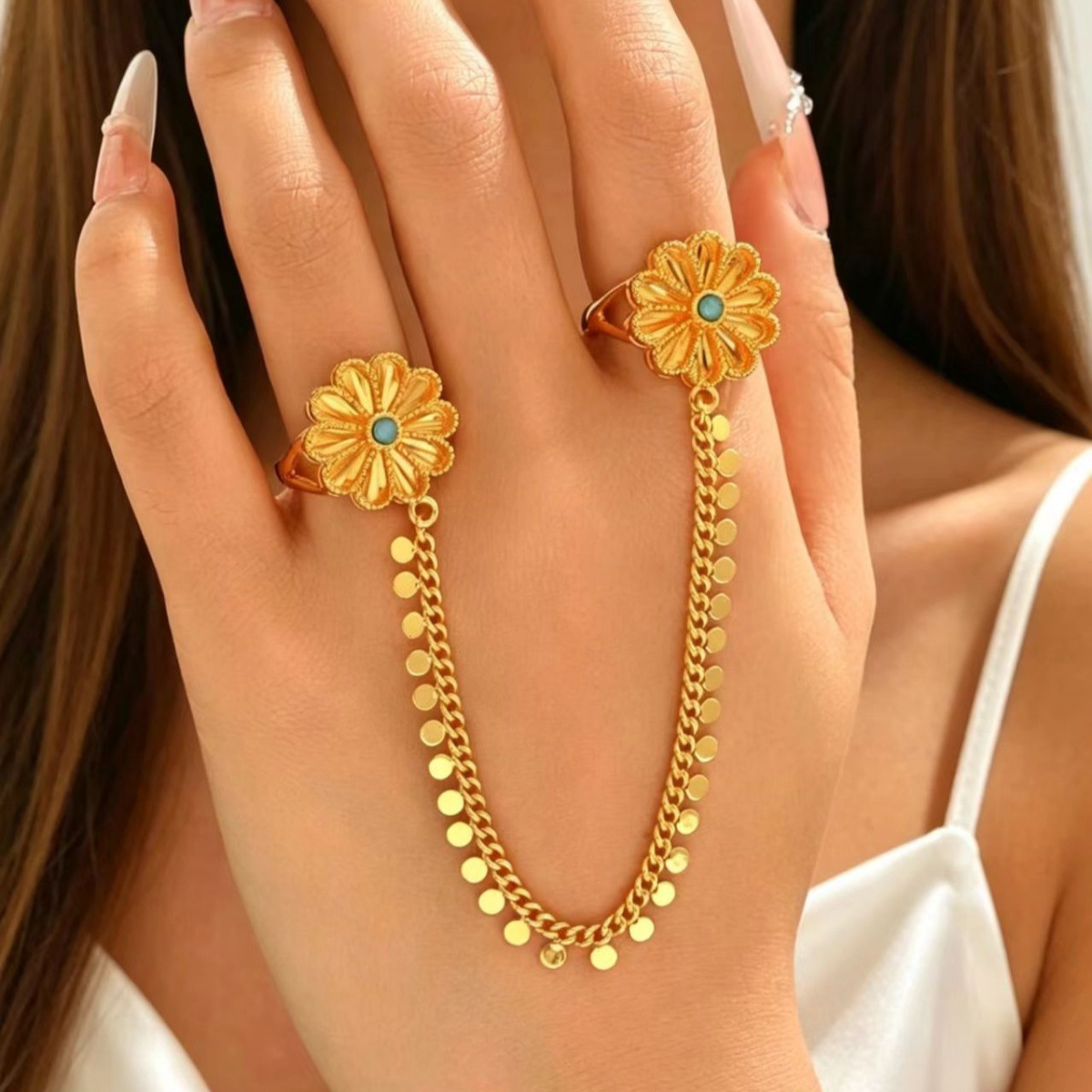 Two-Tone Flower Open Ring
