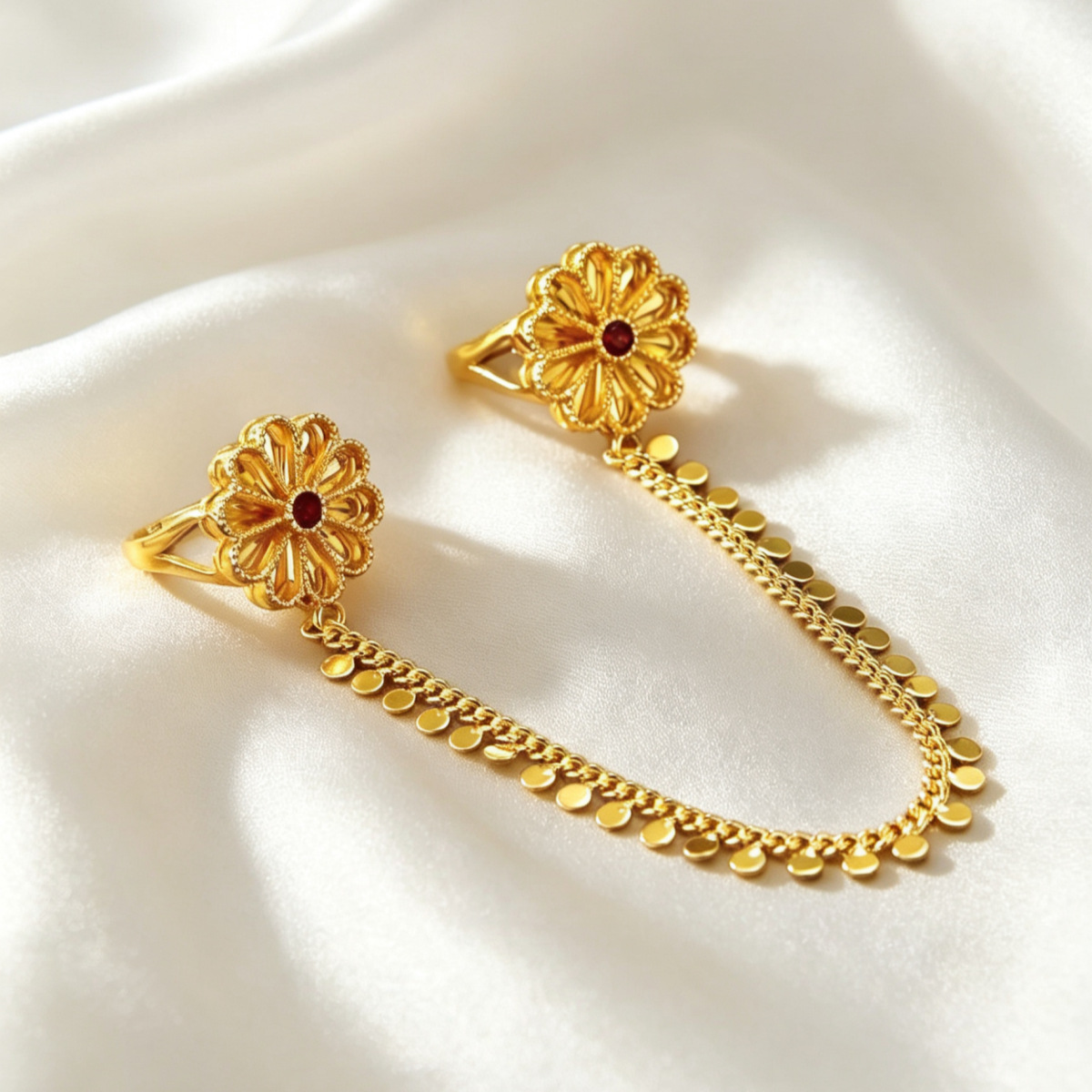 Two-Tone Flower Open Ring