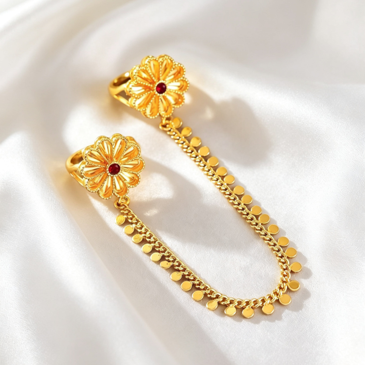 Two-Tone Flower Open Ring