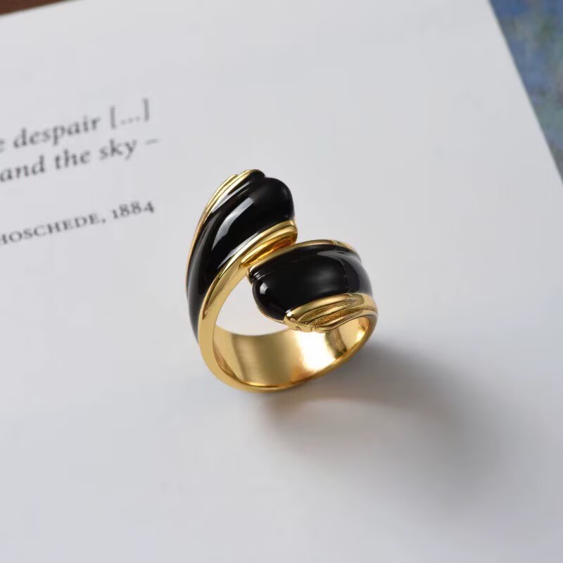Vintage Two-Tone Enamel Open Ring