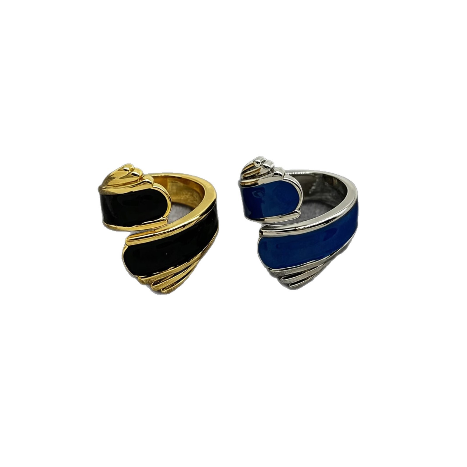 Vintage Two-Tone Enamel Open Ring