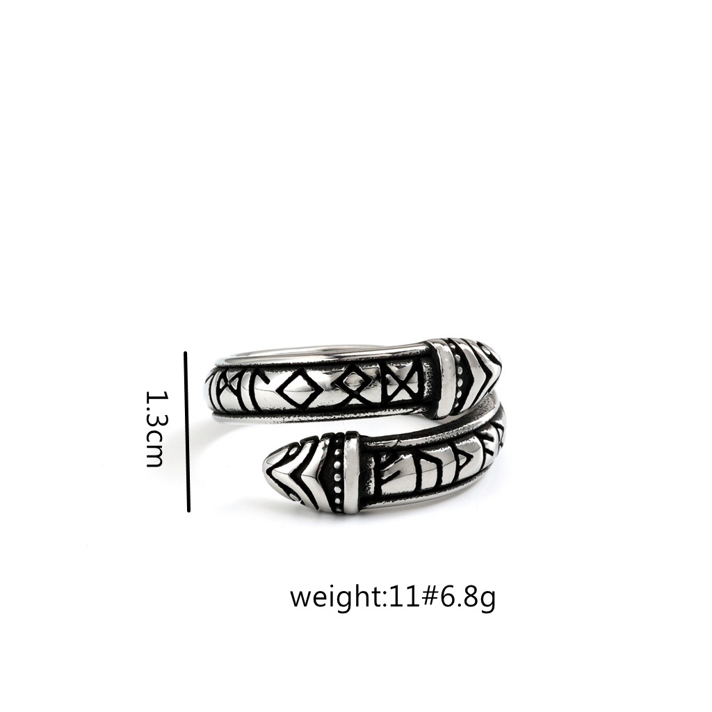 Vintage Stainless Steel Viking Rune Snake Ring