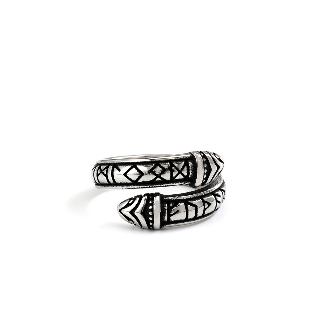 Vintage Stainless Steel Viking Rune Snake Ring