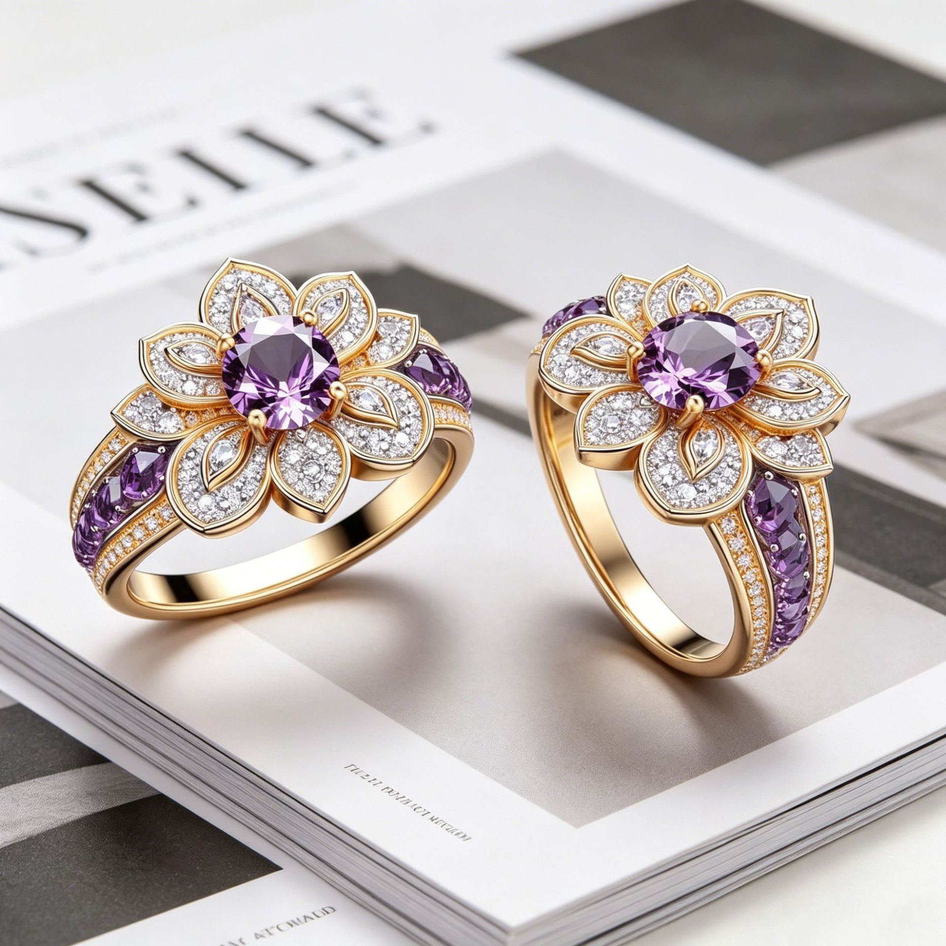 Purple Zircon Floral Copper Cocktail Ring
