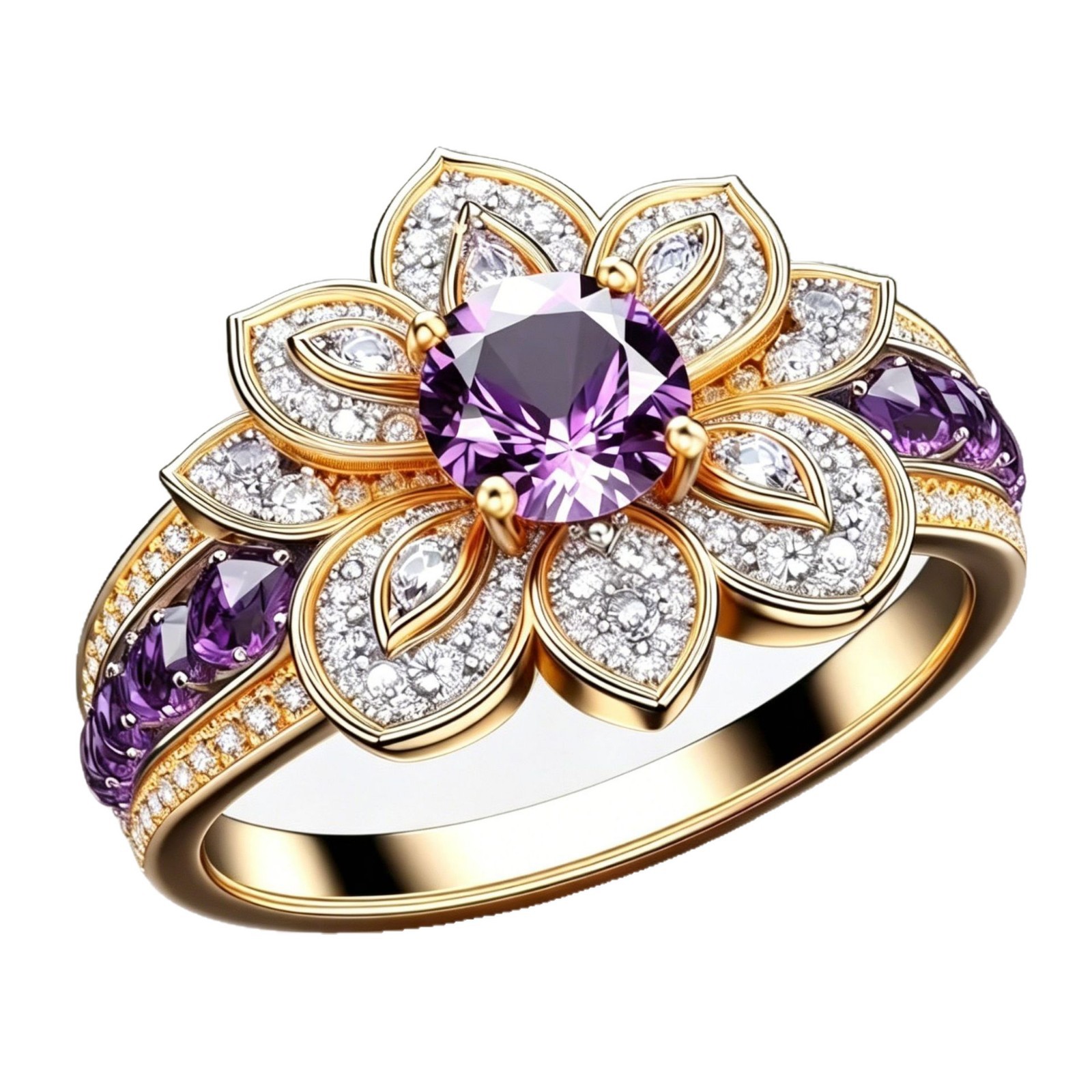 Purple Zircon Floral Copper Cocktail Ring