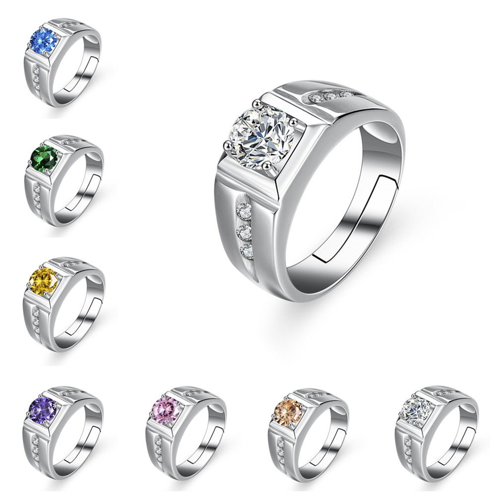 Men's 925 Sterling Silver Colorful Zircon Open Ring