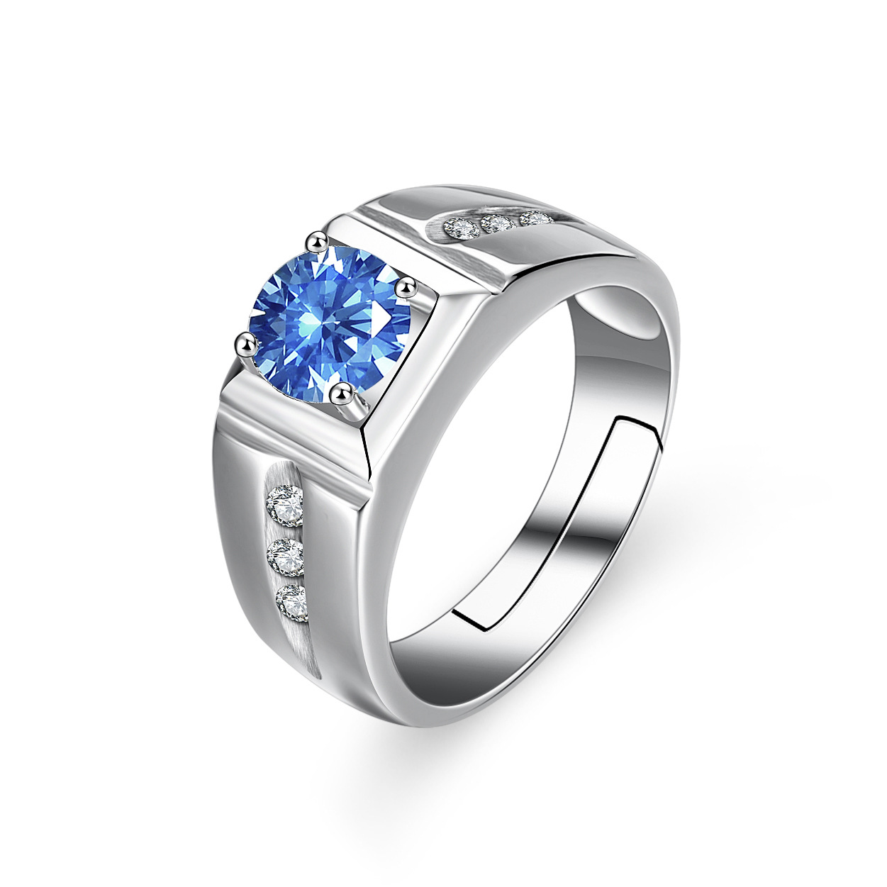 Men's 925 Sterling Silver Colorful Zircon Open Ring