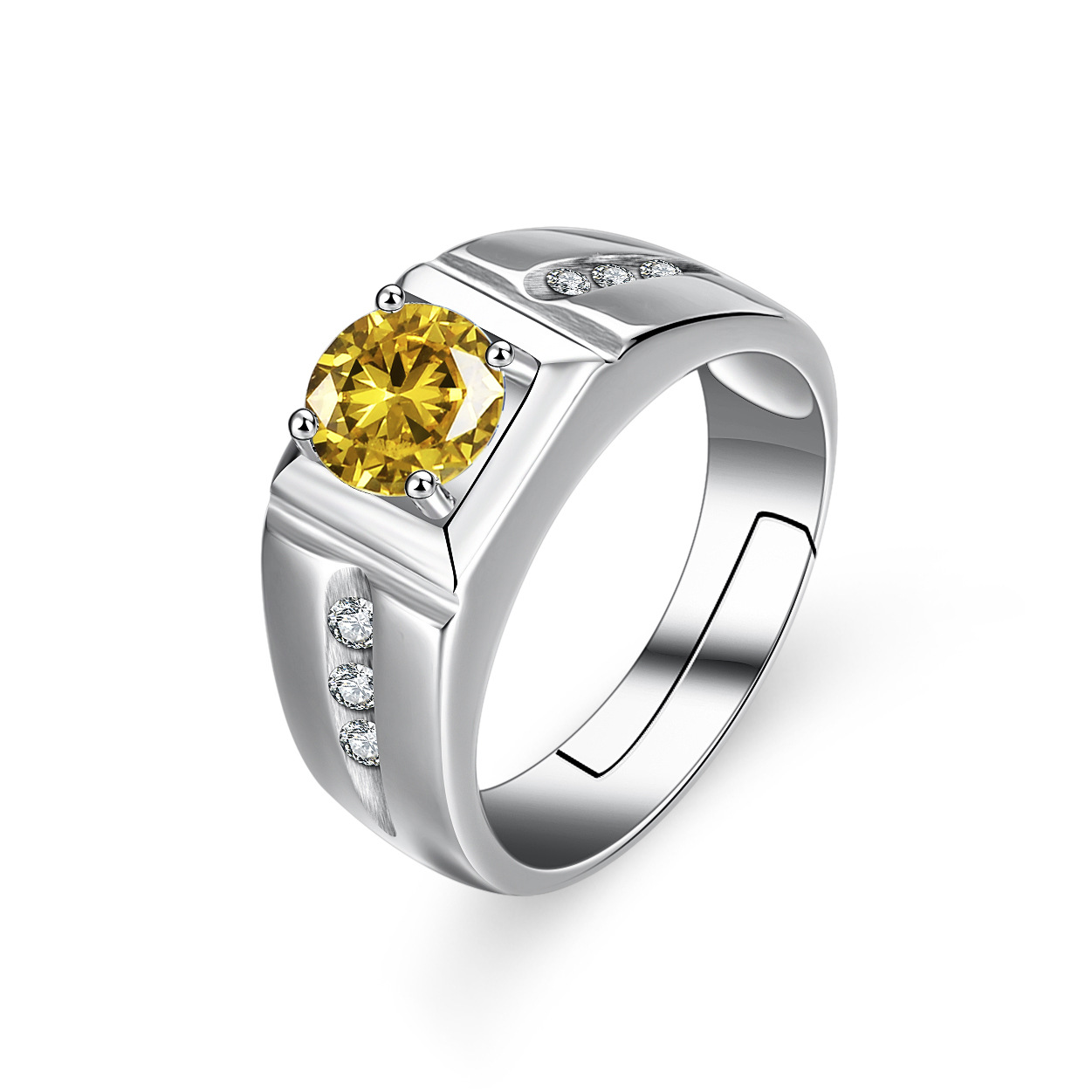 Men's 925 Sterling Silver Colorful Zircon Open Ring