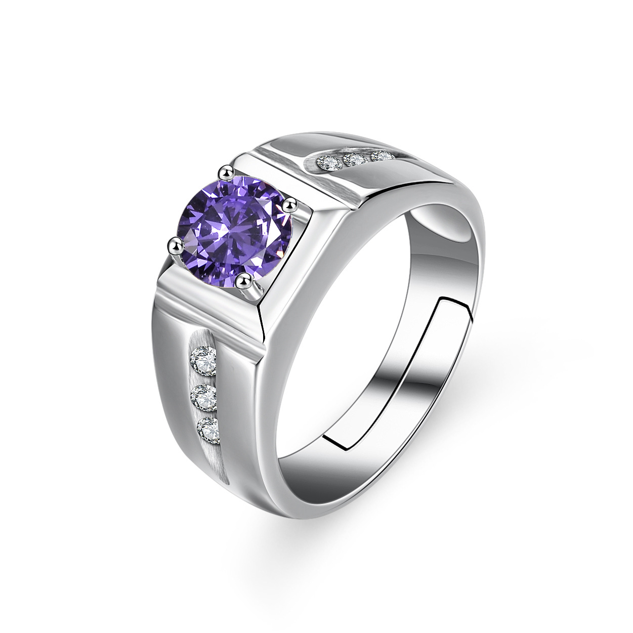 Men's 925 Sterling Silver Colorful Zircon Open Ring