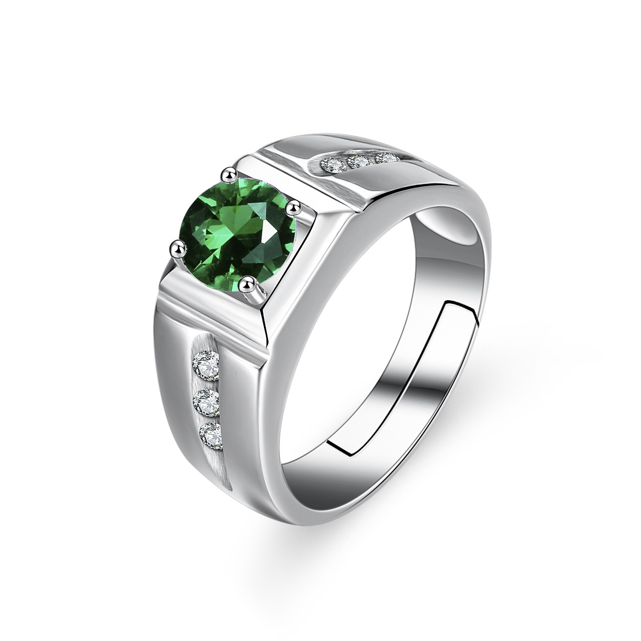 Men's 925 Sterling Silver Colorful Zircon Open Ring