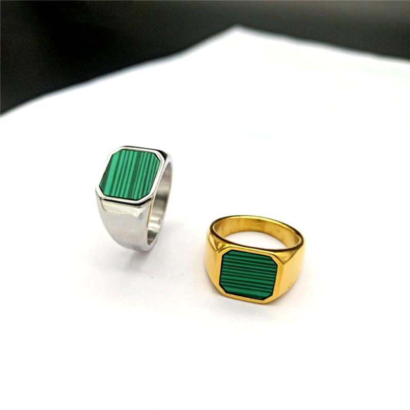 Vintage Square Natural Malachite Ring