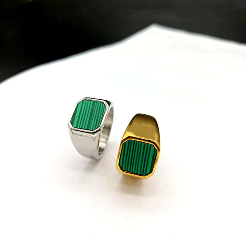 Vintage Square Natural Malachite Ring