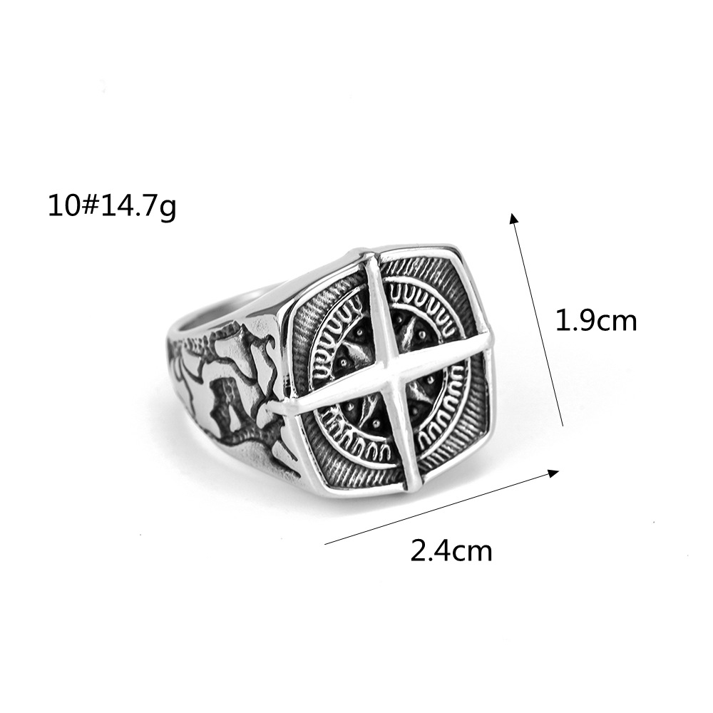 Vintage Men's Stainless Steel Compass Ring