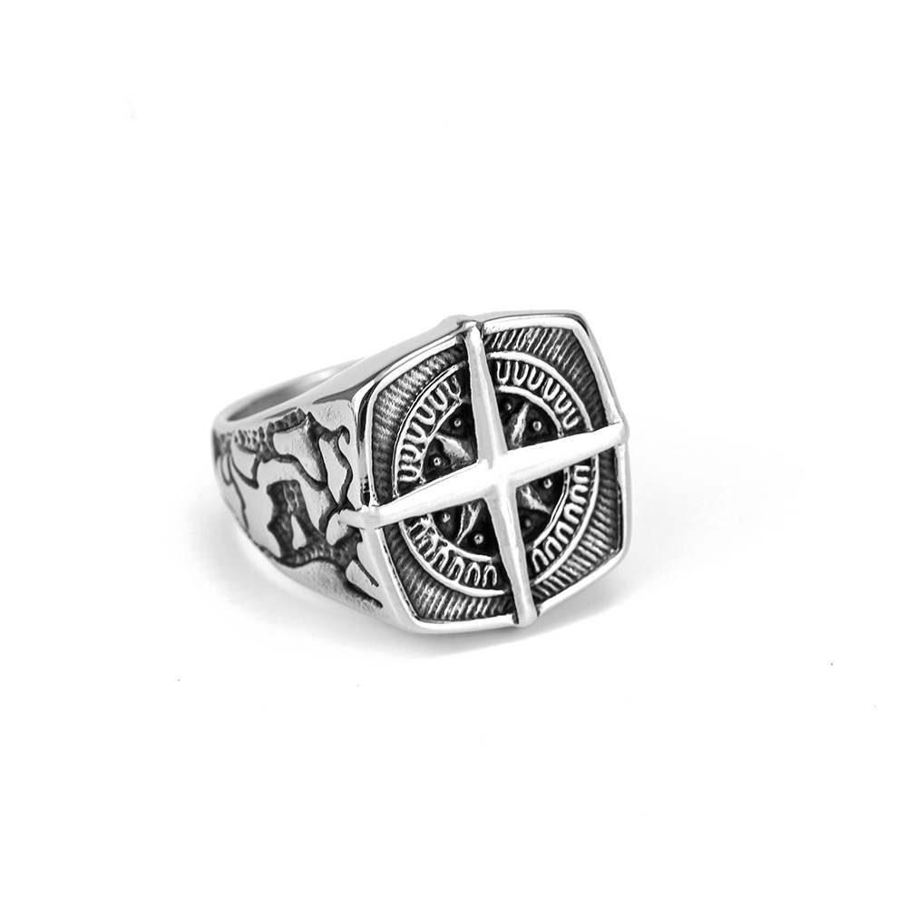 Vintage Men's Stainless Steel Compass Ring
