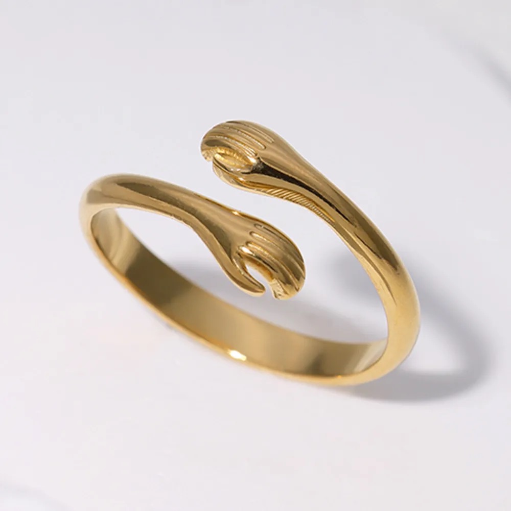 Tarnish-Resistant Stainless Steel Hugging Hands Open Ring