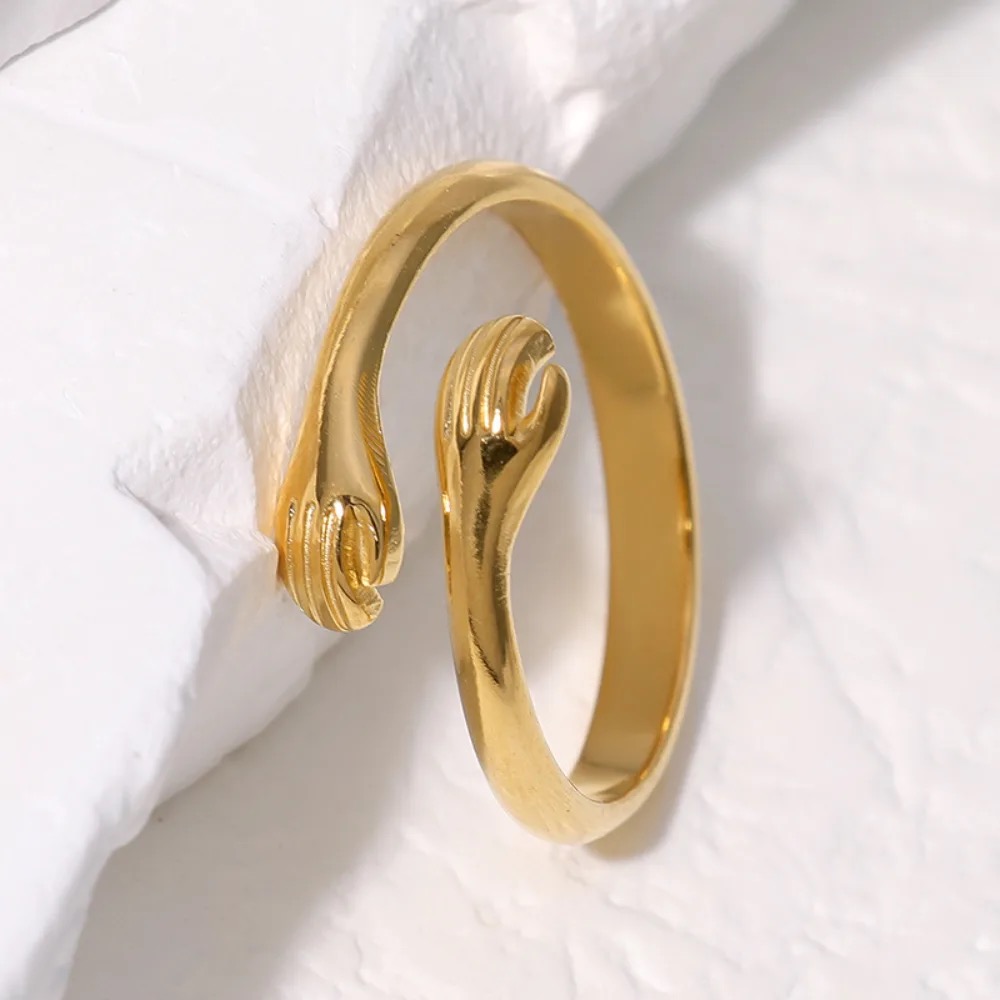 Tarnish-Resistant Stainless Steel Hugging Hands Open Ring
