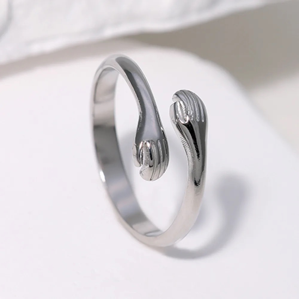 Tarnish-Resistant Stainless Steel Hugging Hands Open Ring