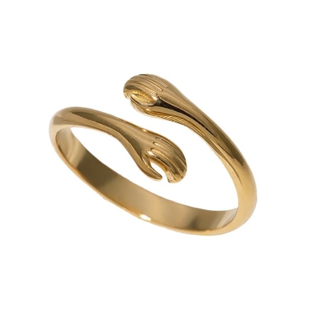 Tarnish-Resistant Stainless Steel Hugging Hands Open Ring