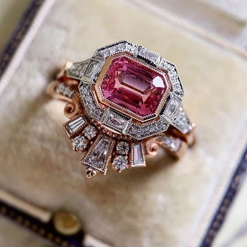 Vintage Red Zircon Minimalist Couple Ring Set
