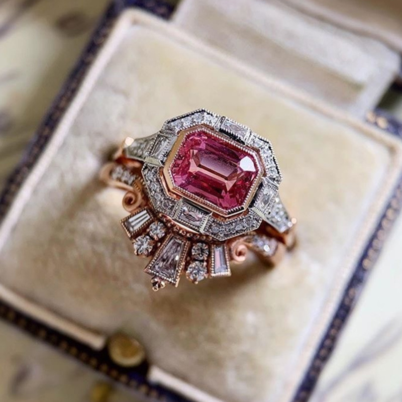 Vintage Red Zircon Minimalist Couple Ring Set
