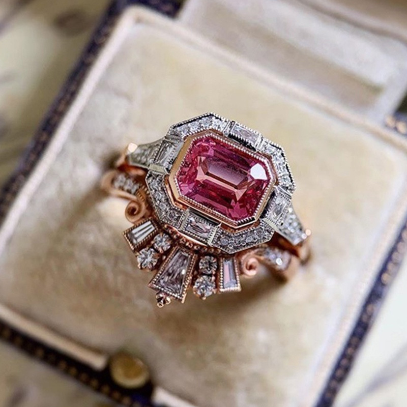Vintage Red Zircon Minimalist Couple Ring Set
