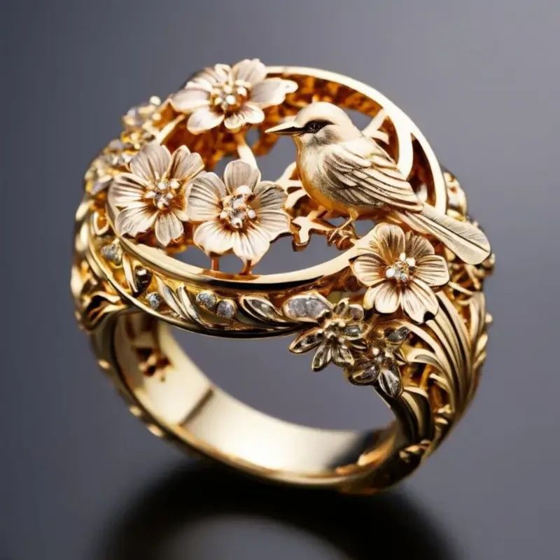 Dove Branch, Leaf and Flower Ring
