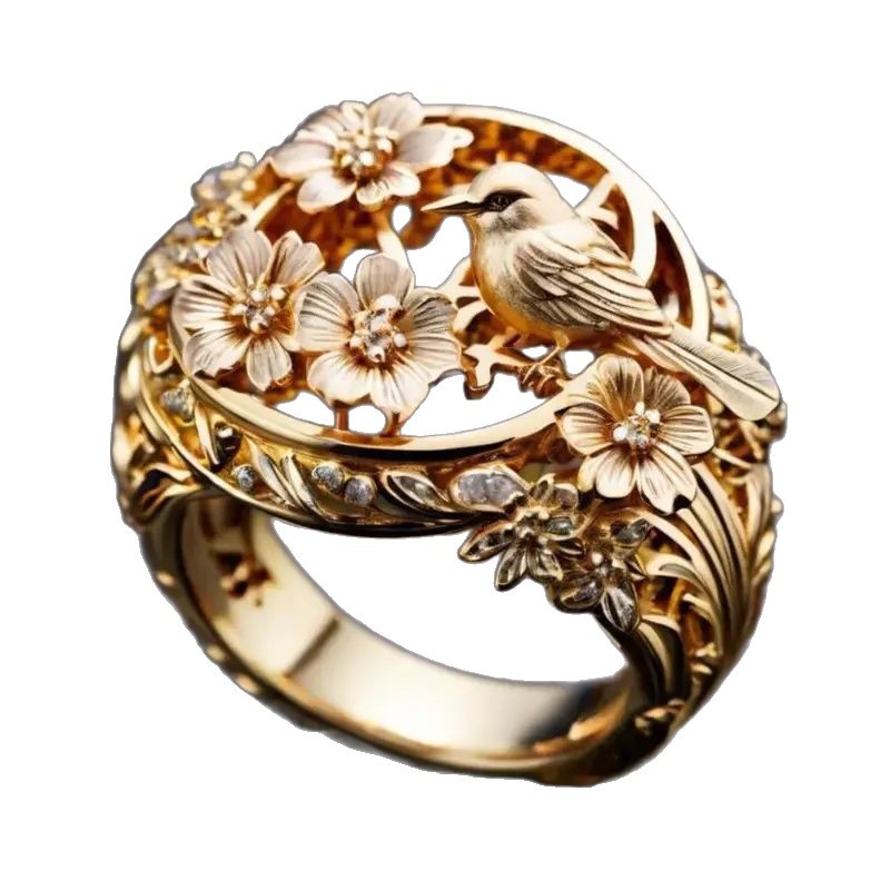 Dove Branch, Leaf and Flower Ring